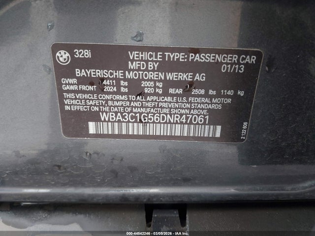 Продажа на аукционе авто 2013 Bmw 328i, vin: WBA3C1G56DNR47061, номер лота: 44542246