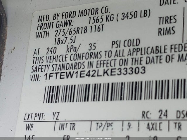 1FTEW1E42LKE33303 Ford F150 Supercrew
