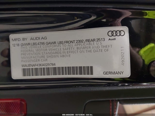 Aukcja sprzedaży 2019 Audi A4 45 Premium, vin: WAUENAF43KA029784, numer aukcji: 44542260