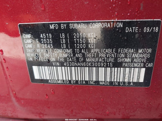 4S3BNAN60K3009215 Subaru Legacy 2.5i Limited