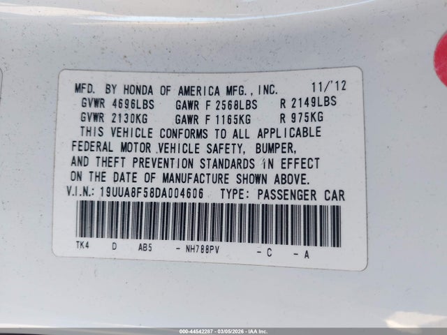 2013 ACURA TL 19UUA8F58DA004606 Photo 8