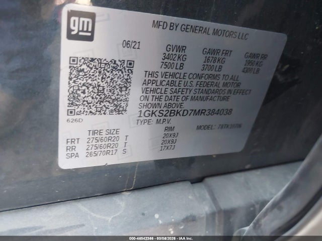 Продаж на аукціоні авто 2021 Gmc Yukon 4wd Slt, vin: 1GKS2BKD7MR384038, номер лоту: 44542346