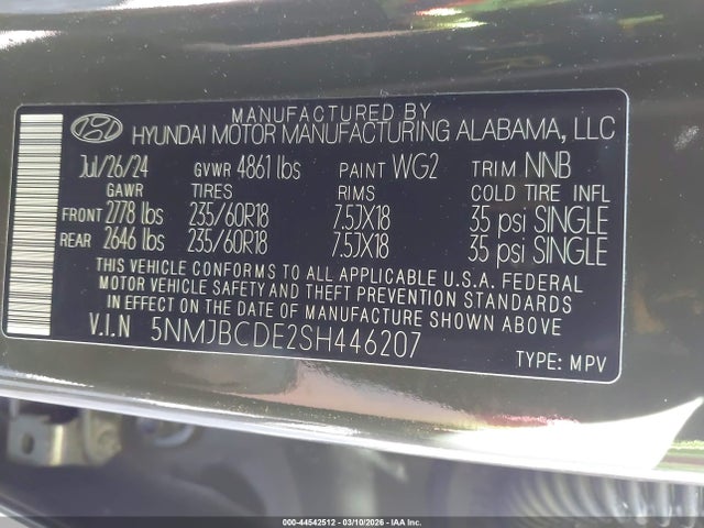 2025 Hyundai Tucson Sel მანქანა იყიდება აუქციონზე, vin: 5NMJBCDE2SH446207, აუქციონის ნომერი: 44542512