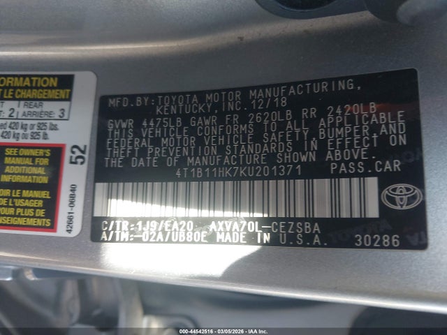 Toyota CAMRY SE 2019 4T1B11HK7KU201371 Image 9