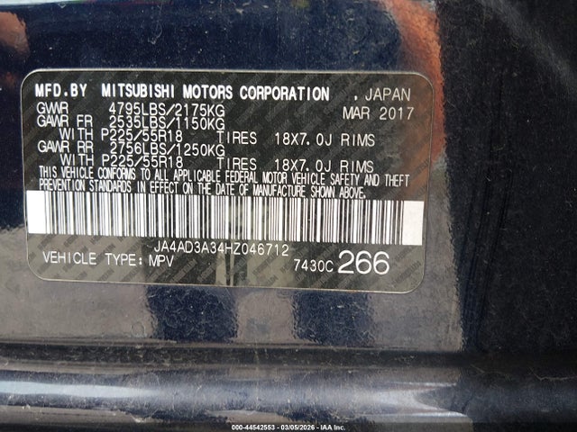 Aukcja sprzedaży 2017 Mitsubishi Outlander Se, vin: JA4AD3A34HZ046712, numer aukcji: 44542553