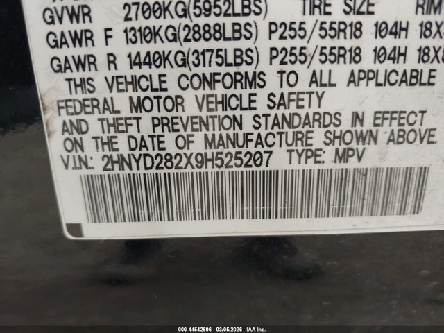 Продаж на аукціоні авто 2009 Acura Mdx, vin: 2HNYD282X9H525207, номер лоту: 44542596