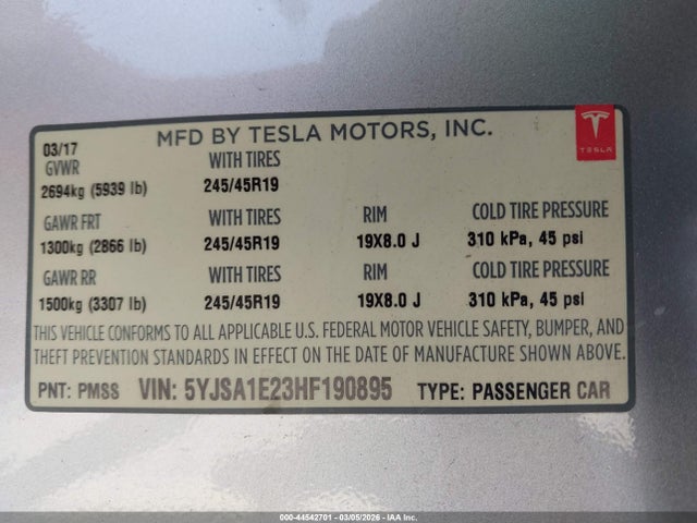 2017 TESLA MODEL S 5YJSA1E23HF190895 Photo 8