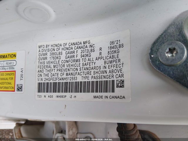 2022 HONDA CIVIC 2HGFE2F54NH512553 Photo 8