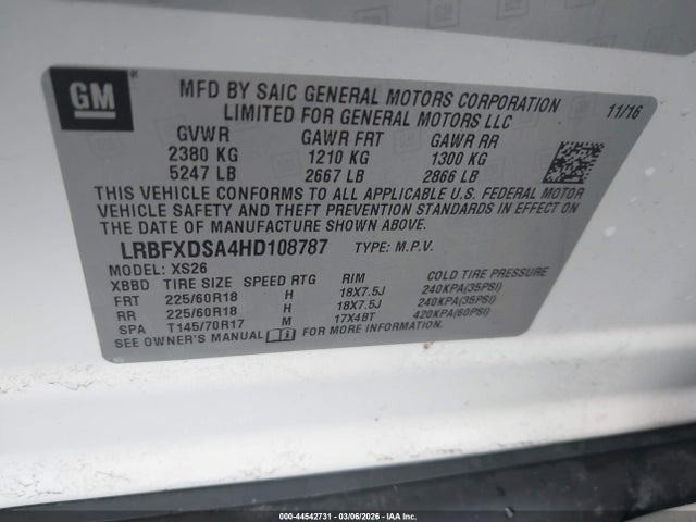 44542731 :رقم المزاد ، LRBFXDSA4HD108787 vin ، 2017 Buick Envision Essence مزاد بيع