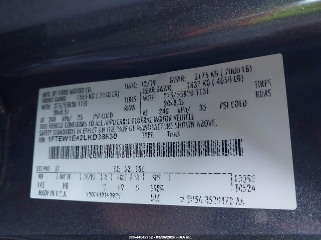 Ford F-150 Lariat 2020 1FTEW1E42LKD38630 Image 9