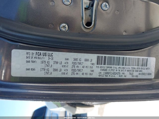 2017 Ram 1500 Tradesman  4x2 6'4 Box მანქანა იყიდება აუქციონზე, vin: 1C6RR6FG1HS524379, აუქციონის ნომერი: 44542755