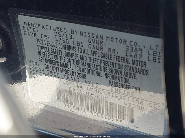 Nissan Versa 1.6 Sv 2014 3N1CN7AP9EL812588 Image 9