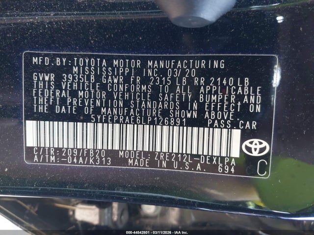 5YFEPRAE6LP126891 Toyota COROLLA LE