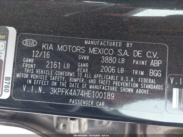 Aukcja sprzedaży 2017 Kia Forte Lx, vin: 3KPFK4A74HE100189, numer aukcji: 44542856