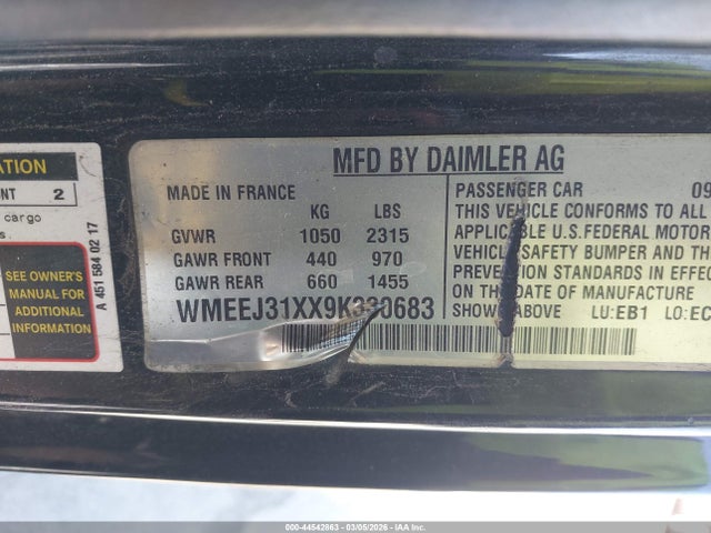 Продажа на аукционе авто 2009 Smart Fortwo Brabus/passion/pure, vin: WMEEJ31XX9K330683, номер лота: 44542863