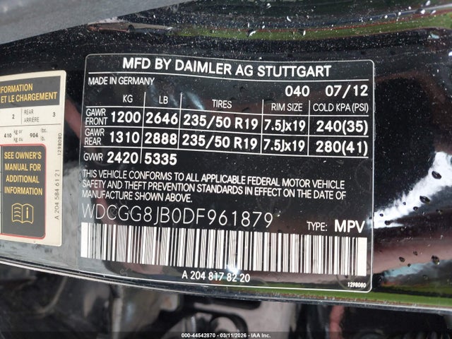 Auction sale of the 2013 Mercedes-benz Glk 350 4matic, vin: WDCGG8JB0DF961879, lot number: 44542870