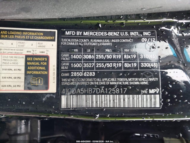 Aukcja sprzedaży 2013 Mercedes-benz Ml 350 4matic, vin: 4JGDA5HB7DA125817, numer aukcji: 44542885
