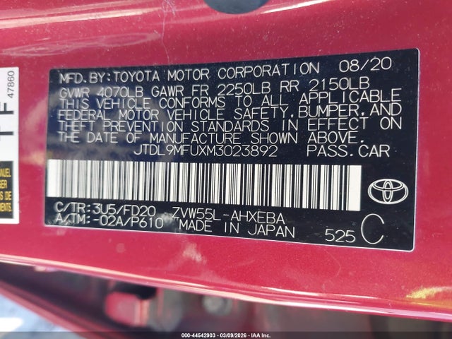 Продажа на аукционе авто 2021 Toyota Prius Le Awd-e, vin: JTDL9MFUXM3023892, номер лота: 44542903