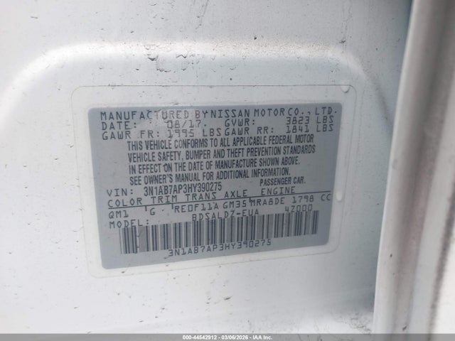 44542912 :رقم المزاد ، 3N1AB7AP3HY390275 vin ، 2017 Nissan Sentra Sv مزاد بيع