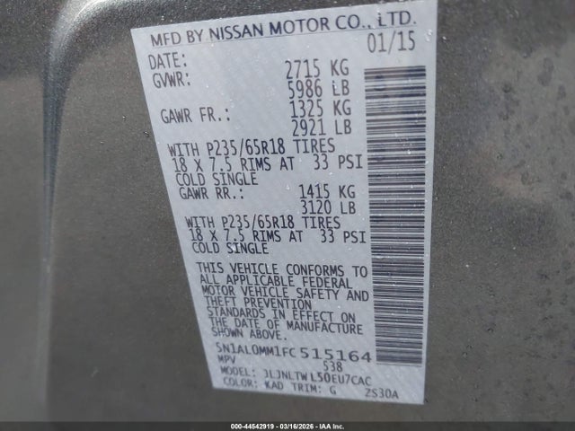 Aukcja sprzedaży 2015 Infiniti Qx60, vin: 5N1AL0MM1FC515164, numer aukcji: 44542919