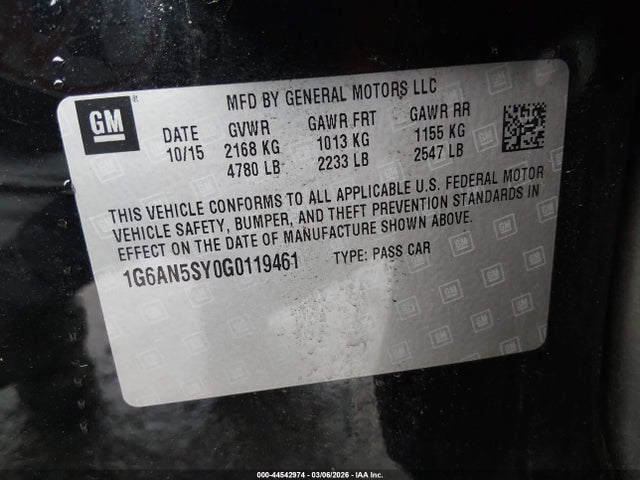 44542974 :رقم المزاد ، 1G6AN5SY0G0119461 vin ، 2016 Cadillac Ats-v مزاد بيع