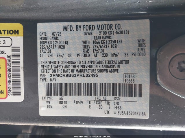 Aukcja sprzedaży 2023 Ford Bronco Sport Big Bend, vin: 3FMCR9B63PRE02495, numer aukcji: 44543022