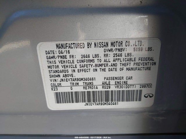 Aukcja sprzedaży 2016 Infiniti Q50 3.0t Premium, vin: JN1EV7AR9GM340461, numer aukcji: 44543056