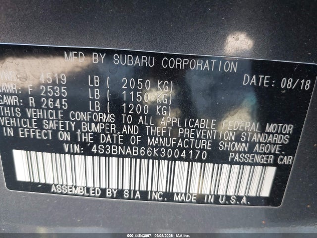 Subaru Legacy 2.5i 2019 4S3BNAB66K3004170 Image 9