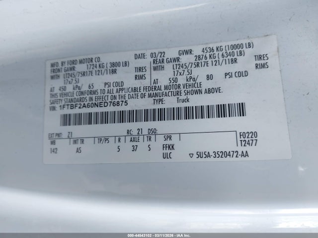 Ford F-250 Xl 2022 1FTBF2A60NED76875 Image 9