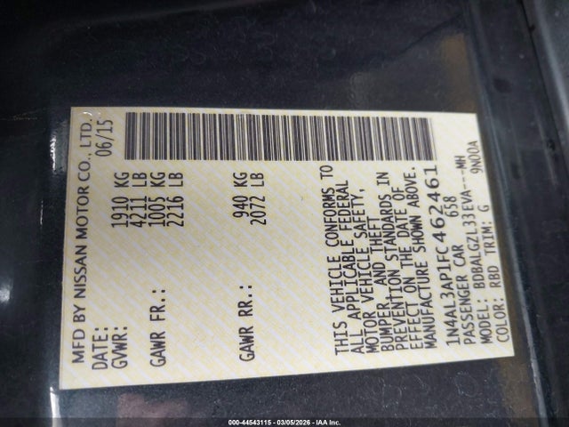 Nissan Altima 2.5 S 2015 1N4AL3AP1FC462461 Image 9