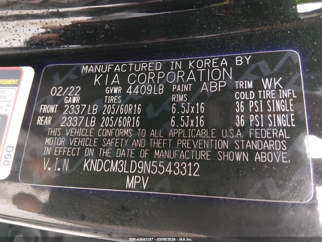 2022 Kia Niro Plug-in Hybrid Lxs მანქანა იყიდება აუქციონზე, vin: KNDCM3LD9N5543312, აუქციონის ნომერი: 44543187