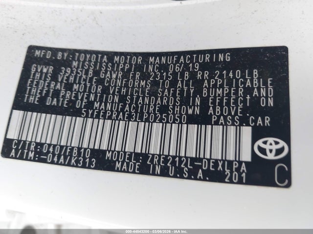 2020 TOYOTA COROLLA 5YFEPRAE3LP025050 Photo 8