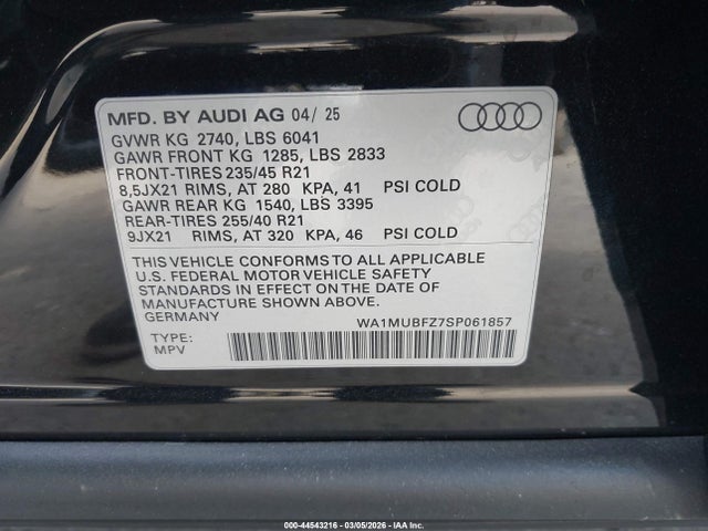 Aukcja sprzedaży 2025 Audi Q4 E-tron Prestige 55 Quattro, vin: WA1MUBFZ7SP061857, numer aukcji: 44543216