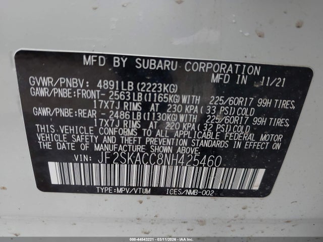 2022 SUBARU FORESTER JF2SKACC8NH425460 Photo 8