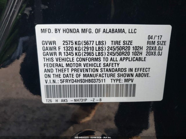 Aukcja sprzedaży 2017 Acura Mdx Advance   Entertainment Pkgs, vin: 5FRYD4H93HB037511, numer aukcji: 44543223