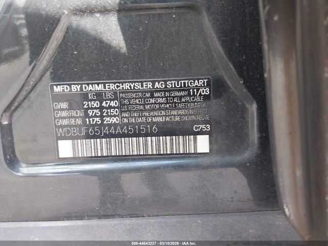 Продаж на аукціоні авто 2004 Mercedes-benz E 320, vin: WDBUF65J44A451516, номер лоту: 44543227