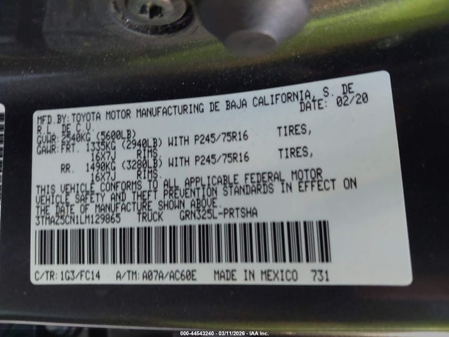 Продажа на аукционе авто 2020 Toyota Tacoma Sr5 V6, vin: 3TMAZ5CN1LM129865, номер лота: 44543240