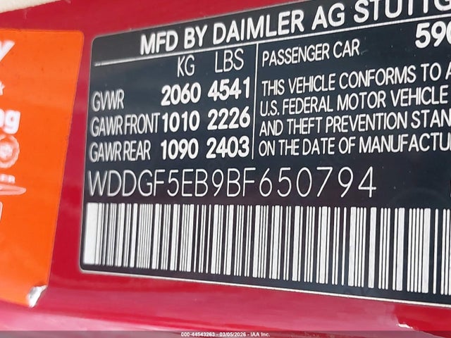 44543263 :رقم المزاد ، WDDGF5EB9BF650794 vin ، 2011 Mercedes-benz C 300 Sport مزاد بيع