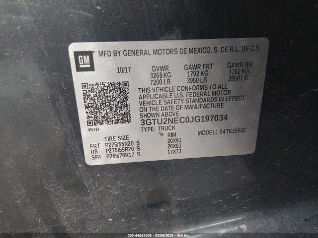 Продаж на аукціоні авто 2018 Gmc Sierra 1500 Slt, vin: 3GTU2NEC0JG197034, номер лоту: 44543306