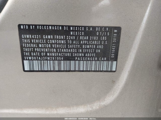 Aukcja sprzedaży 2015 Volkswagen Jetta 1.8t Se, vin: 3VWD07AJ3FM291954, numer aukcji: 44543324