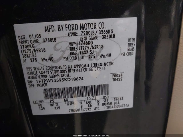 2005 FORD F-150 1FTPW14595KD18624 Photo 8