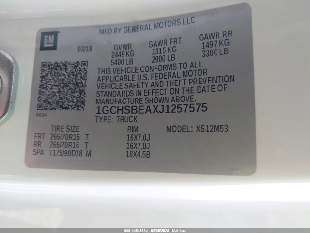 Chevrolet Colorado Wt 2018 1GCHSBEAXJ1257575 Image 9