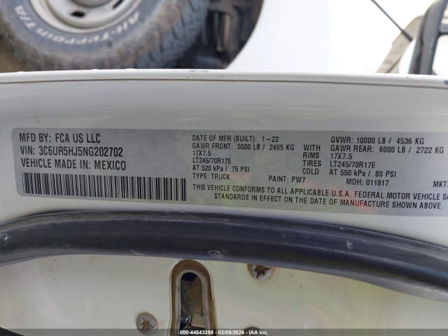 Aukcja sprzedaży 2022 Ram 2500 Tradesman  4x4 8' Box, vin: 3C6UR5HJ5NG202702, numer aukcji: 44543398