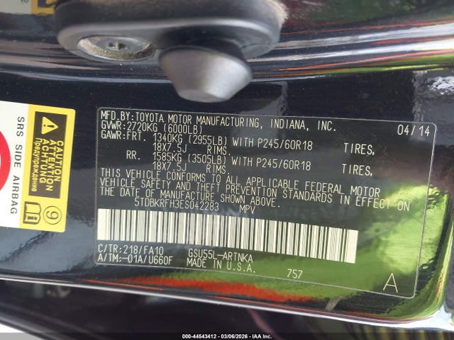 Toyota Highlander Le Plus V6 2014 5TDBKRFH3ES042283 Image 9