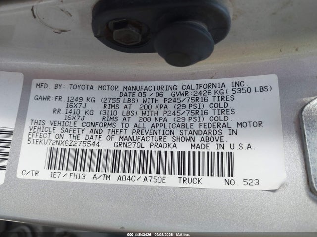 2006 TOYOTA TACOMA 5TEKU72NX6Z275544 Photo 8