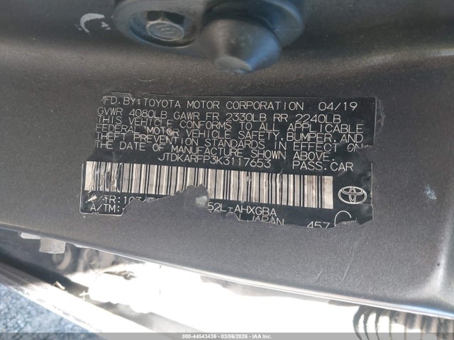 Продажа на аукционе авто 2019 Toyota Prius Prime Premium, vin: JTDKARFP3K3117653, номер лота: 44543436
