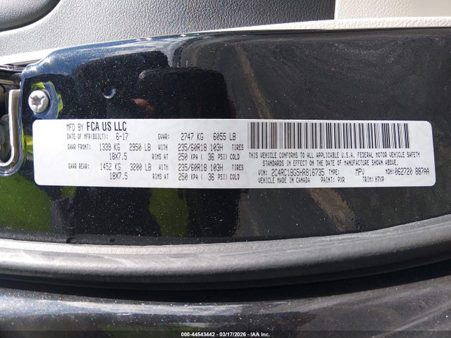 2017 Chrysler Pacifica Touring Plus მანქანა იყიდება აუქციონზე, vin: 2C4RC1BG5HR816735, აუქციონის ნომერი: 44543442