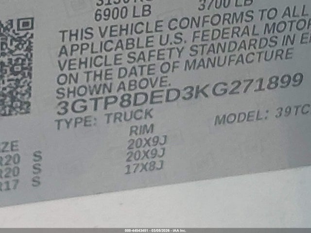 3GTP8DED3KG271899 GMC Sierra 1500 Slt