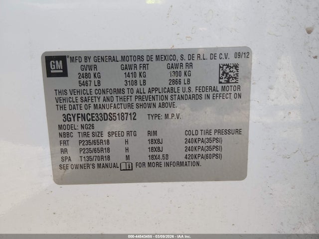 Aukcja sprzedaży 2013 Cadillac Srx Luxury Collection, vin: 3GYFNCE33DS518712, numer aukcji: 44543455