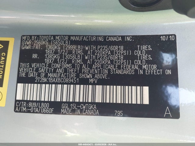 Aukcja sprzedaży 2011 Lexus Rx 350, vin: 2T2BK1BAXBC089451, numer aukcji: 44543471
